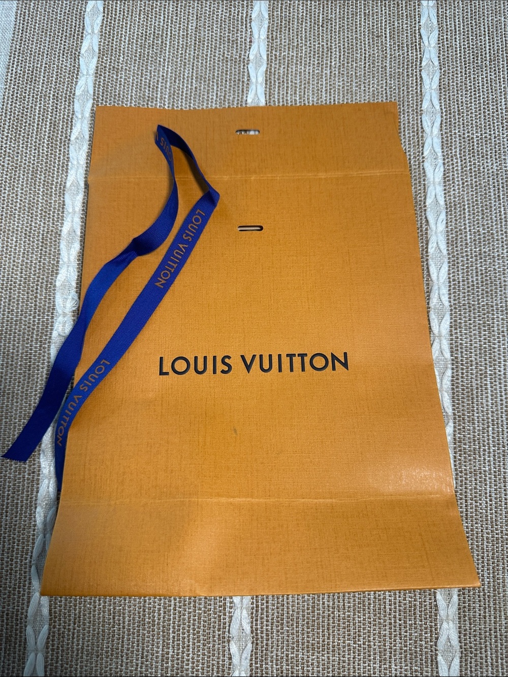 Louis Vuitton Orange Gift Bag with Blue Branded Ribbon